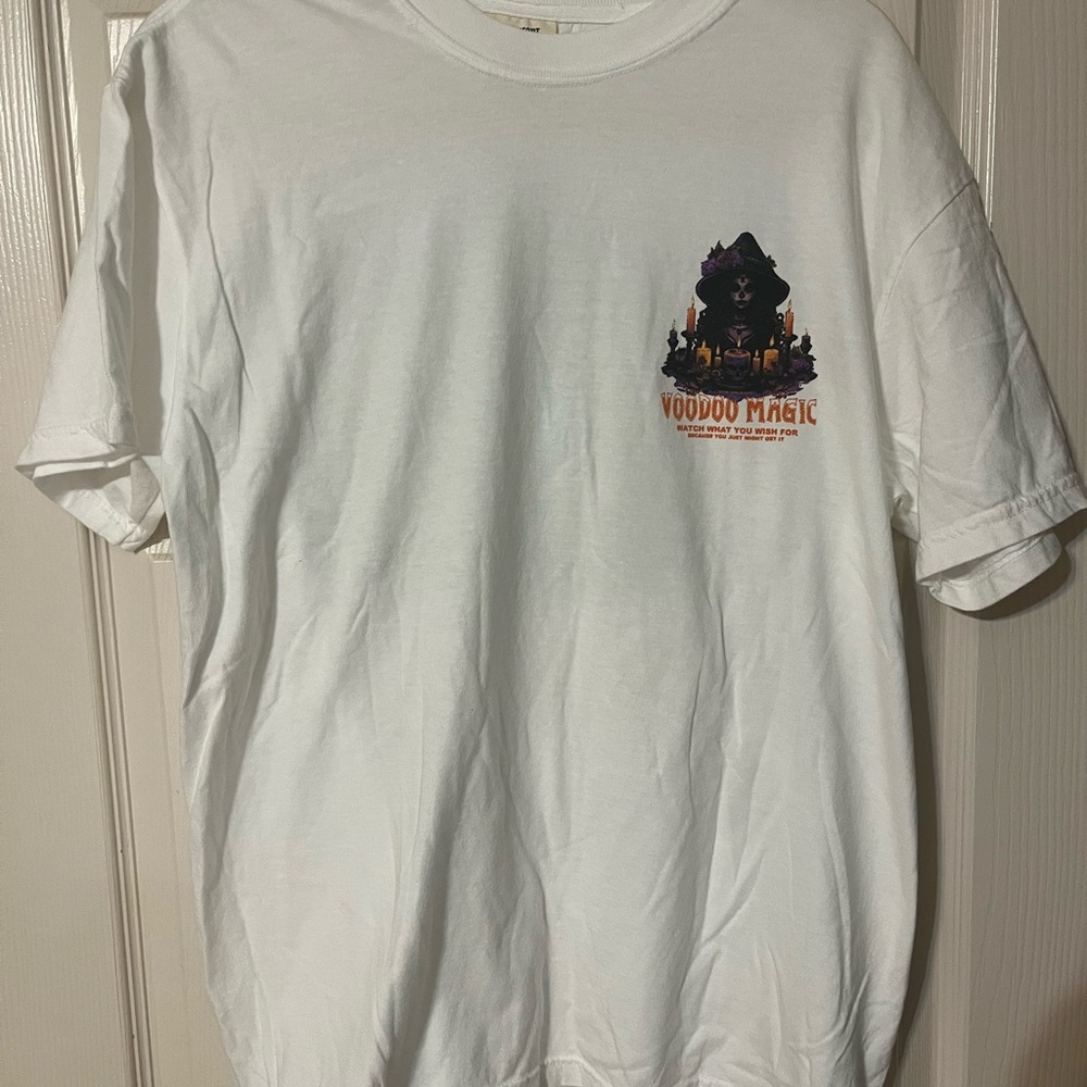 Voodoo Magic Graphic Tee White Shirt New Orleans Witch Skull Gothic L